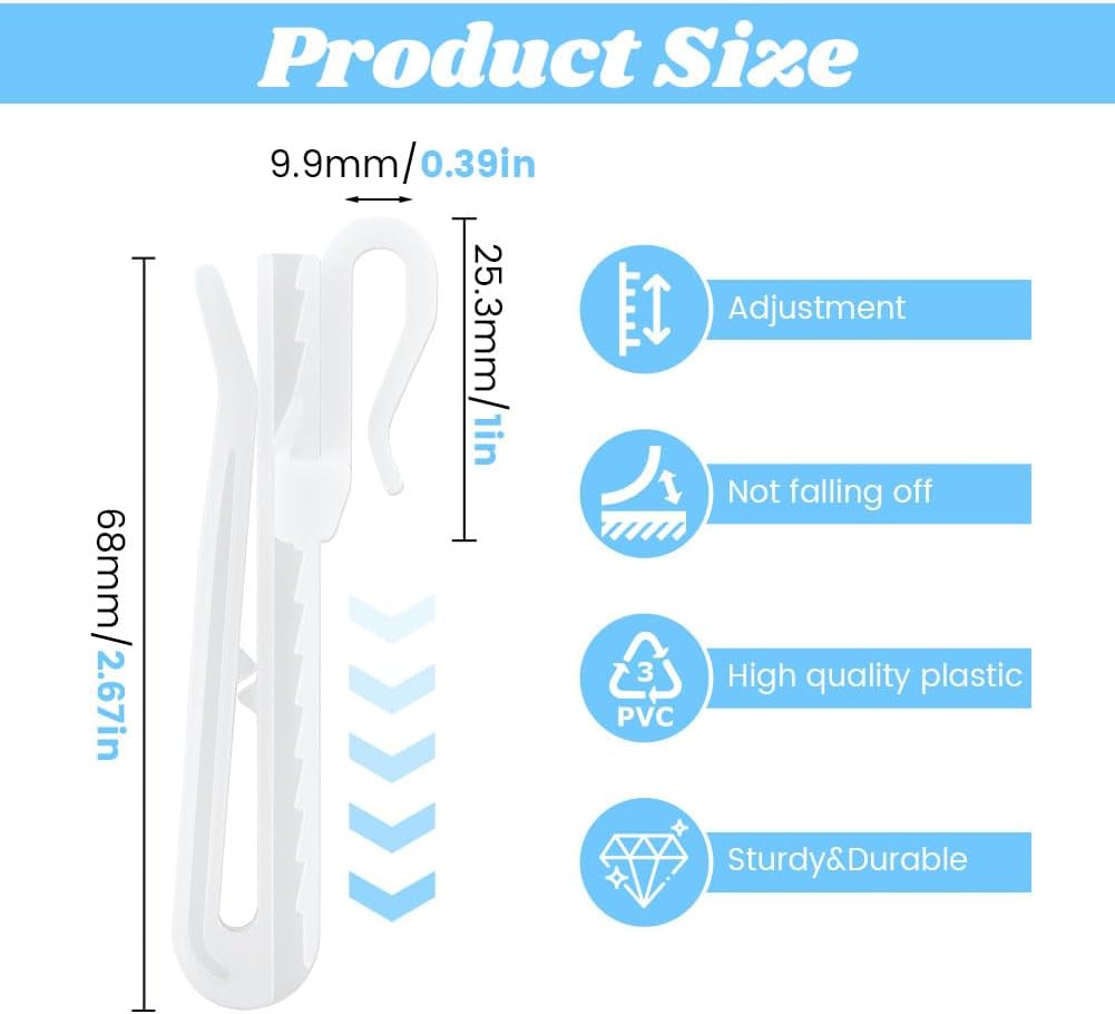 80 Pcs Plastic Curtain Hooks, Adjustable Pinch Pleat Curtain Clip Durable Ratchet System for Window Door and Shower Curtains(Size:6.8cm/2.67inch)