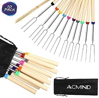 Acmind Marshmallow Roasting Sticks 32 Inch,10 Bamboo Skewers,Kids Camping Accessories for Campfire Fire