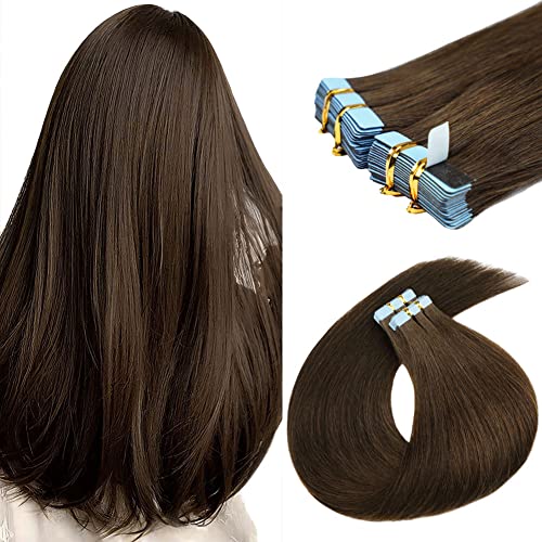16 Inch Tape In Hair Extensions Human Hair Invisible Straight Tape Hair Extensions For Women 20 Pcs/50G Seamless Skin Weft #4 Chocolate Brown Real Hair Extensions Tape Ins Human Hair #TOP28