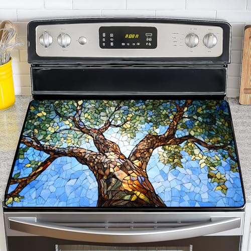 Image of NYZE Stove Cover for Electric and Glass Stove Tops 3-in-1 Stove Mat, Heat Resistant Counter Protector Mat, Non-Slip Surface & Drying Rack (Tree, 28.5 inchLx20.5 inchW)