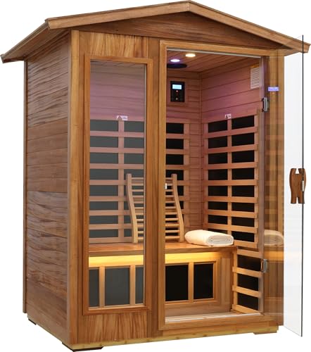 Image of LTCCDSS Ultra-Low EMF Mahogany Outdoor Sauna 2-Person, Far Infrared Saunas for Home, EMF 0.1-1mG, 6 Carbon Crystal Heaters, 360 Full Enclosure, Bluetooth & Chromotherapy, 57.8 * 40.5 * 81.1 inch
