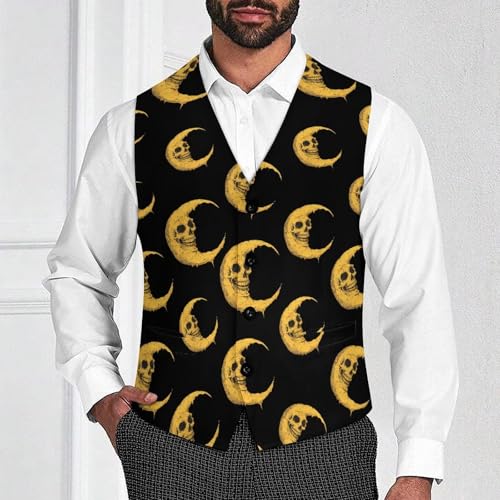 Moon with Skull Face Suit Vest for Men Waistcoat Dressy V Neck Button Down Sleeveless Business Jacket Coat4