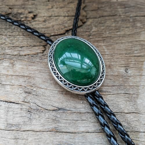 Image of Turquoise Agate Granite BOLO Tie for Men Women Leather Wedding Necklace Western Cowboy Necktie