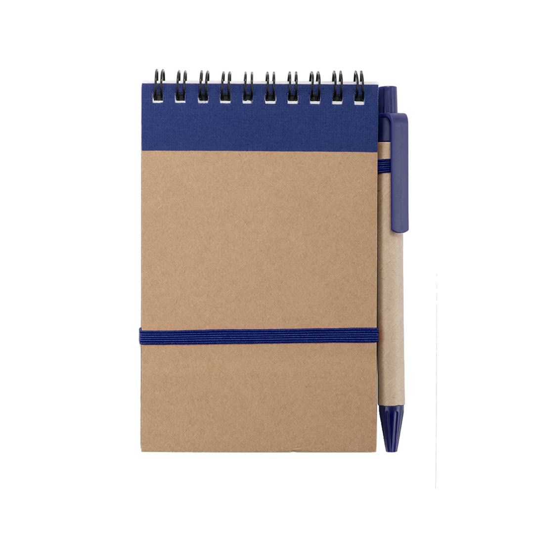 50 libretas pequeñas de bolsillo A6 con bolígrafo en cartón reciclado a juego, cuaderno con espiral, Portada Rígida, libretita de 70 Hojas con rayas ideal para regalos (50)