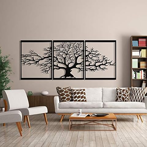Tree of Life Metal Tree Wall Decor Metal Family Tree Wall Art Decor 3D Metal Sculpture Metal Wall Decor for Home Office Bedroom Living Room Outdoor Decoration Large 3 Pieces ( all pieces 48x60cm) Cover