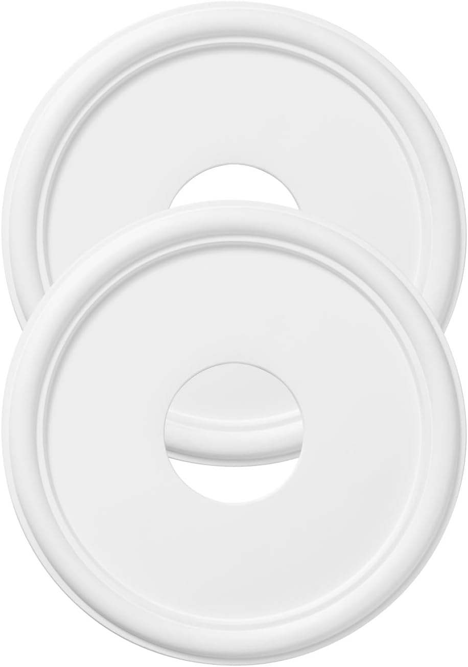 White Molded PU Ceiling Medallion for Light Fixtures and Ceiling Fans 13 inch OD x 4 inch ID x 1 inch P Fits Canopies Up to 10.25 inch