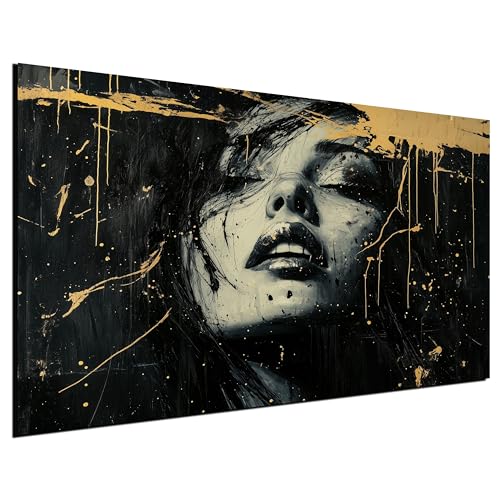 DARO Design® Leinwand Bild Groß 84x56 cm XXL Wanddeko Wohnzimmer Aesthetic Room Decor Deko Zimmer Wandbilder Modern Bild auf Leinwand Frau Schwarz Gold Portrait Gesicht Lippen DARO Design® Leinwand Bild Groß 84x56 cm XXL Wanddeko Wohnzimmer Aesthetic Room Decor Deko Zimmer Wandbilder Modern Bild auf Leinwand Frau Schwarz Gold Portrait Gesicht Lippen