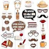 Sursurprise Book Club Party Decorations, 24Pcs Book Club Photo Props, Reading Book Photo Props Decor for Book Lover Birthday Library Party Supplies