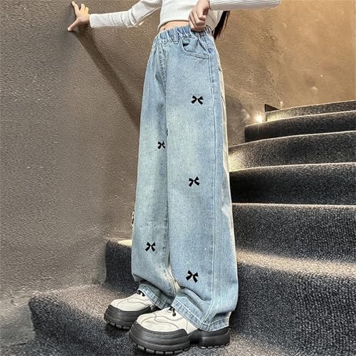 Girls Trendy Cute Bow Print Jeans Causal Fashion Straight Baggy Denim Pants High Waist Wide Leg Jean Sweatpants3