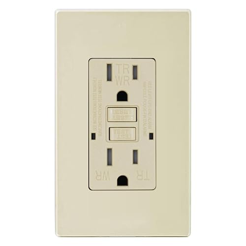 Micmi GFCI - Toma de corriente color marfil WR resistente a la intemperie, resistente a manipulaciones, receptáculo TR autocomprobado con indicador