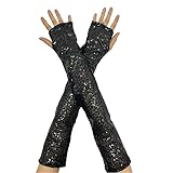 Long Sequins Lace Fingerless Gloves, Fashion Sparkly Gloves, Sequins Reflective Glove, For Women And Girls Glitter Rave, Party Costume, Performances, Birthday Party, Wedding Party, Dress-Up Party, Etc