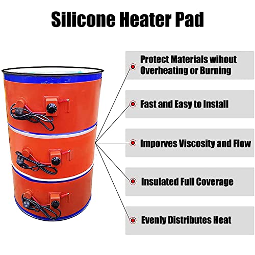 Generico Fascia riscaldante in Silicone per fusti elettrici industriali, Adatta per barili e secchi di Olio, antigelo e con Protezione Regolabile. Riscaldatore per fusti da 55 galloni (Circa 208 litr
