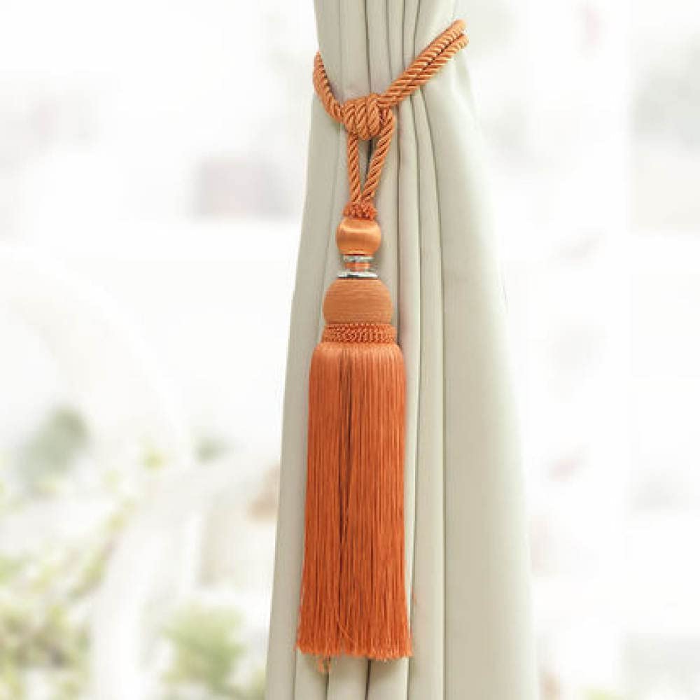 Youther 2 Pcs/Paire Rideau Gland Brosse Frange Embrasses Suspendus Ceinture Boule Cordes Crochet Cintre Rideau Accessoires Attache Arrière Sangle Boucle, Orange
