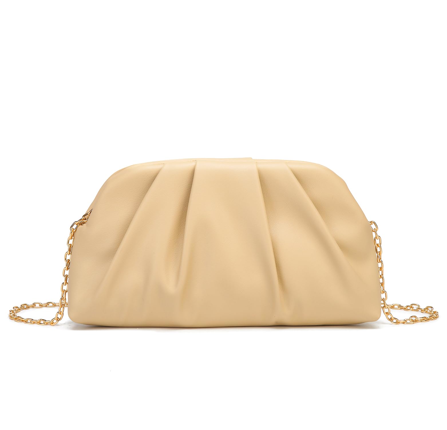 Dreubea Women's Fashion Cloud Shape Evening Bag Charming Fold Leather Clutch Handbag with Chain