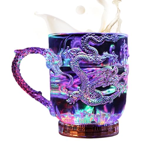 Tasse de boisson lumineuse - Glux automatique, tasse de poignée | Tasse de boissons à café LED, art de motif dragon rougeoyant, verre de fête fantastique, boisson léger pour les tables de mariage KTV,