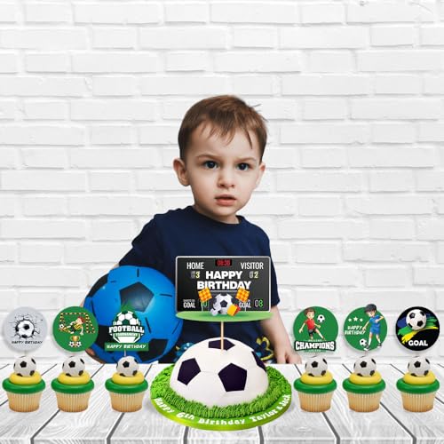 Image of Festiko Set of 7 Pcs Football Theme Happy Birthday Combo (Cake & Cupcake Toppers), Cake Decoration Supplies, Football Theme Decorations, Birthday Decoration Items