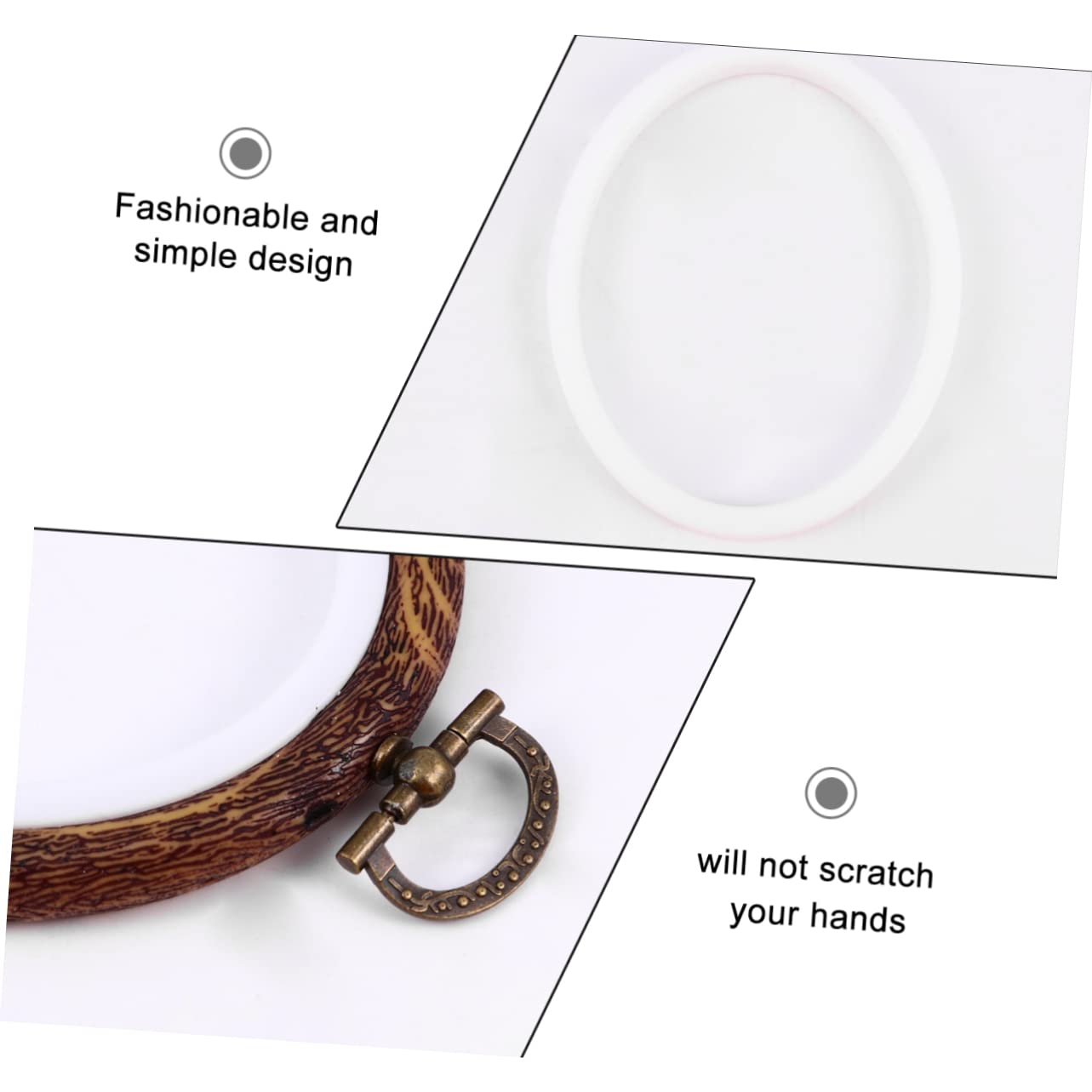 VILLFUL 5 Stück Selbstgemacht Stickrahmen Oval Abs Kunststoff Vintage Holzoptik Kreuzstichring Nähzubehör für Handarbeiten Wanddekoration