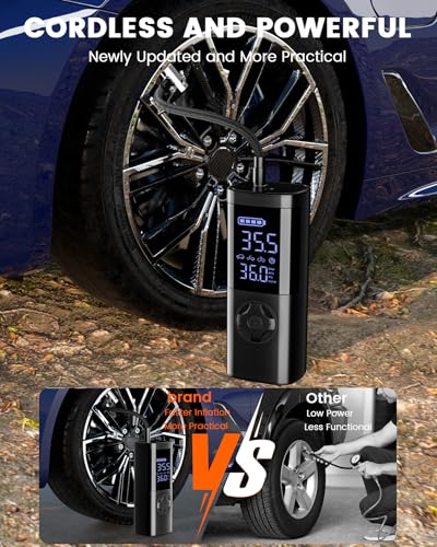 TEMOLA Compresor Aire Portatil, 150PSI Compresor Aire Coche, Inflador Ruedas Coche con Manómetro, Inflador Electrico, con Luz LED para Coches Moto Bicicleta Bola - imagen 6