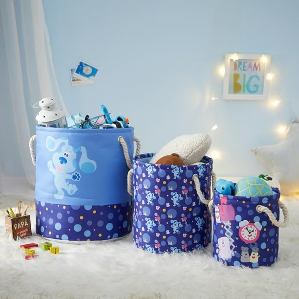 Image of Nickelodeon Blues Clues Storage Basket Set,3-Piece Collapsible Toy Organizer with Rope Handles, Kids Laundry Bin & Storage Solution
