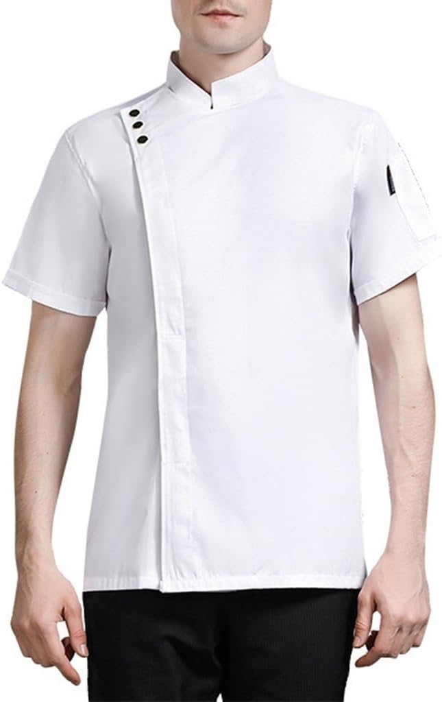 Short Sleeve Chef Coat Unisex Chef Jacket Restaurant Kitchen Cooking Work Uniform with Pockets Cook Shirts
