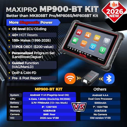 Autel MaxiPRO MP900-BT Kit Scanner w/ 200 Bucks OBD1 Kit: 2026 MP900BT Kit New Model of MK900BT MP900-BT(No Cables), Pro C0ding as MS906 Pro MS906 MAX, 40+ Service, 3000+ Tests, OS 11, CAN FD FCA SGW - Image 3