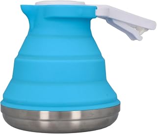 cartrend Caravan Wasserkessel faltbar, Camping Wasserkocher, 1,5 Liter Fassungsvermögen, platzsparend zusammenklappbar, Silikon, Edelstahlboden, ideal für Wohnmobil, Wohnwagen, Reise, blau, 1 Stück