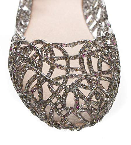 Layered Lines Jelly Ballet Flats,Pewter,7 B(M) US3