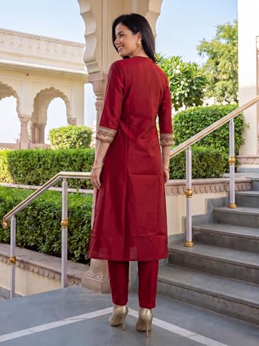 Image of INDO ERA Women's Liva Solid A-Line Kurta & Pant Set