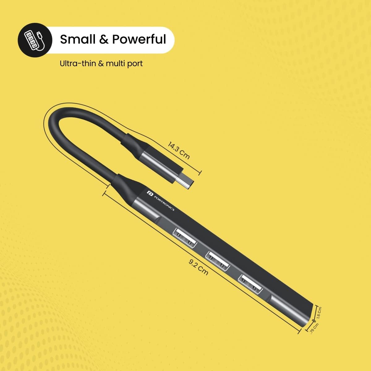 Mport 31C USB Hub being placed into a pocket, illustrating its lightweight and compact design