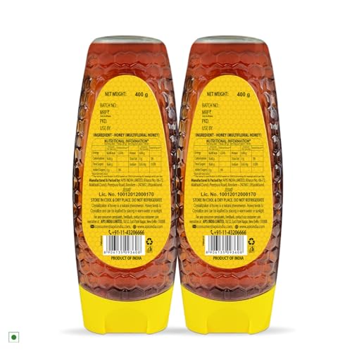 Image of Apis Multi-flora Honey Squeezy Pack 800g (400gx2, Pack of 2), Pure No Added Sugar or Adulteration | Fitness & Health | Natural Immunity Booster | Rich in Antioxidants
