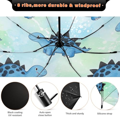 Parapluie portable bleu dinosaure automatique compact
