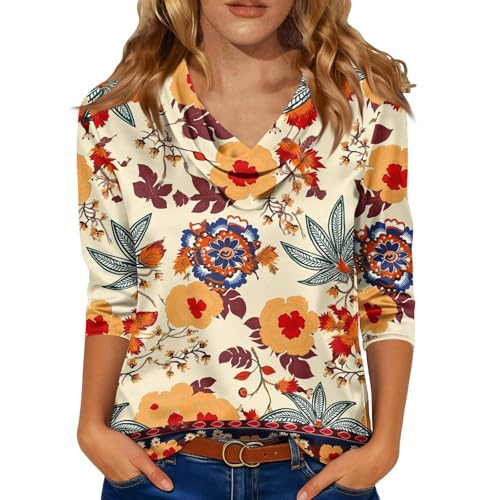 Women's Satin Blouse Summer Raglan Shirts Casual Home Soft Three Quarter Sleeve Polyeste Printing Cowl Neck Peplum Loose Fit Shirt Yellow Yellow XXL