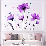 Flowers Wall Sticker Purple Floral Wall Decal Removable Butterfly Wall Stickers Self Adhesive Wall M