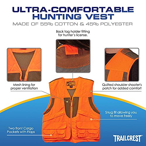 TrailCrest by Treel Men's Upland Deluxe Blaze Orange Safety Front Loader High Visibility Vest2