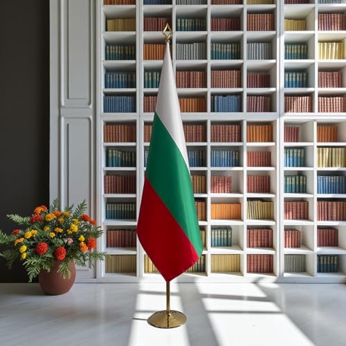 Drapeau Bulgarie avec mât et pied inox doré pointe lance code CN6-BG-L