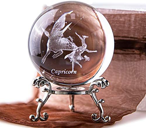 Crystal 3D Constellation Ball Crystal Paperweight Full Sphere Glass Fengshui With Sliver-Plated Flowering Stand(Leo)