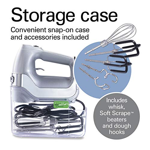Hamilton Beach Professional 7-Speed Digital Electric Hand Mixer with High-Performance DC Motor, Slow Start, Snap-On Storage Case, SoftScrape Beaters, Whisk, Dough Hooks, Silver and Chrome (62657) by Hamilton Beach Professional - Image 4