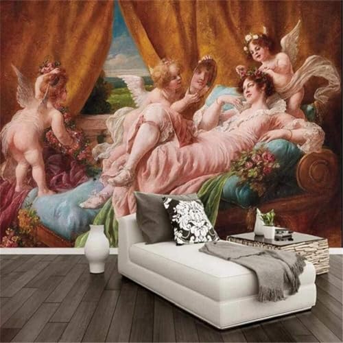 XLMING Dibujado A Mano Arte Retro Angelito Personajes Bonito 3D Papel Pintado Tapiz Textura de Seda Oficina Comedor Sofá Dormitorio Sala Estar TV Fondo Pantalla-150cm×105cm