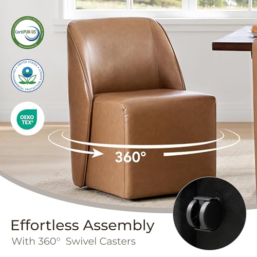 Image of Watson & Whitely Leather Rolling Dining Chairs with Casters Set of 2, Brown