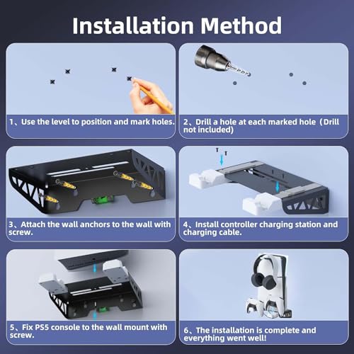 Kit de montagem em parede para disco PS5 Slim e edições digitais com estação de carregamento rápido