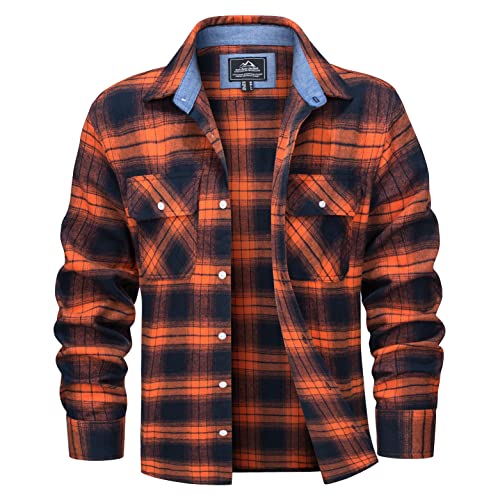 MAGCOMSEN Men's Flannel Shirts Cotton Long Sleeve Plaid Shirt Cas...