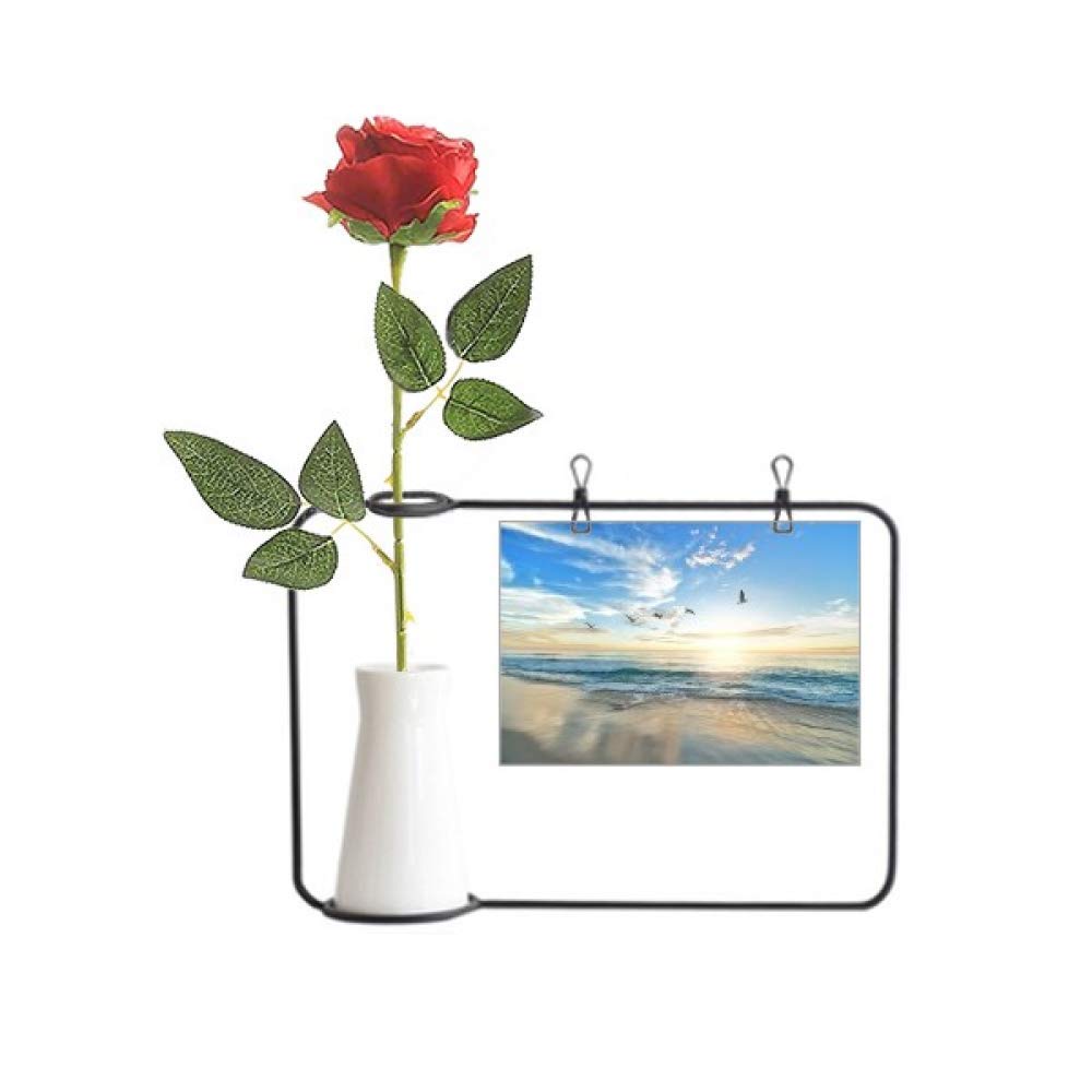 Vase de décoration bouteille avec roses artificielles et oiseaux de plage de prestige