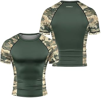 Camo Mens Rash Guard Compression Short Sleeve Tight BJJ MMA Jiu Jitsu Base Layer Combat
