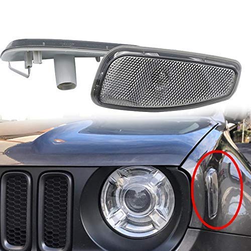 HEQIANG One Pair Smoked Lens Amber LED Lights Front Side Marker Turn Signal Replacement Lamps Update Kit For Jeep Renegade 2014 2015 2016 2017 2018 UP