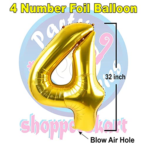 Image of Golden 32 Inches 4 Numbers Shape Large Big Foil Helium Balloons For Party Decorations In Happy Birthday Anniversary Office Items Materials Set Pack, Pack Of 1