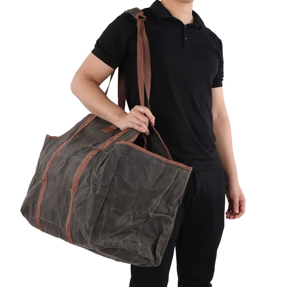 Porta Tronchi in Tela Cerata Impermeabile ad Alta capacità, Borsa per Legna da ardere per Camino, Barbecue e Campeggio, Sacca Pieghevole per Tronchi di Legna con Design Semi-Chiuso
