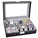 AUTOARK Leather 12 Watch Box Glass Top Watch Jewelry Display Case Organizer,Black,AW-040