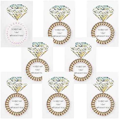 Deutrnew Bridesmaid Gifts Set Include 8 Pack Spiral Hair Ties with Laser Diamond Card for Bachelorette Party,Bridal Shower Wedding Favors Souvenirs Decorations. (Champagne)
