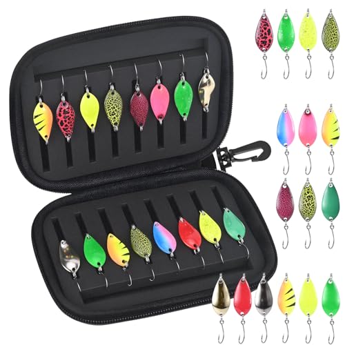 MumdoYAL 16 Pezzi Esche Artificiali Spinning, 2.5g/3.5g/5g Spoon Trout Area, Pesca Spinning Con Scatola Portaoggetti, Adatto per zanders, trota e altre specie