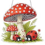 DAERLE Diamond Painting Anhänger, Cartoon Pilz, Diamond Painting für Erwachsene Kinder Marienkäfer Pilz, Fensterdeko Hängend Ornament Bastelset Geschenk Mädchen 7 9 10 Jahre, Wand Eingang Decor
